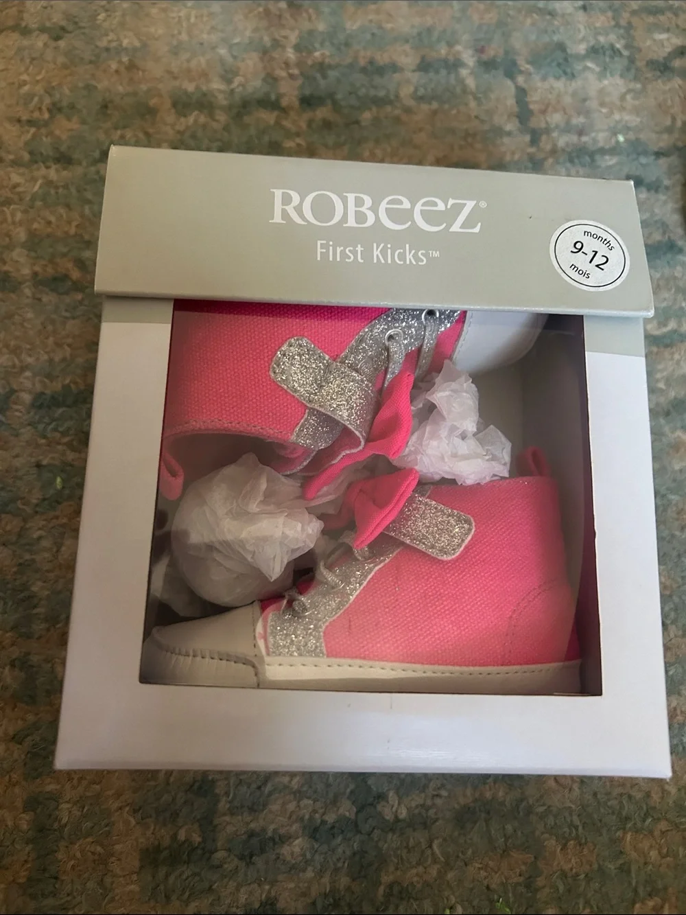Robeez Pink Canvas Baby Walker Shoes with Silver Glitter Straps
